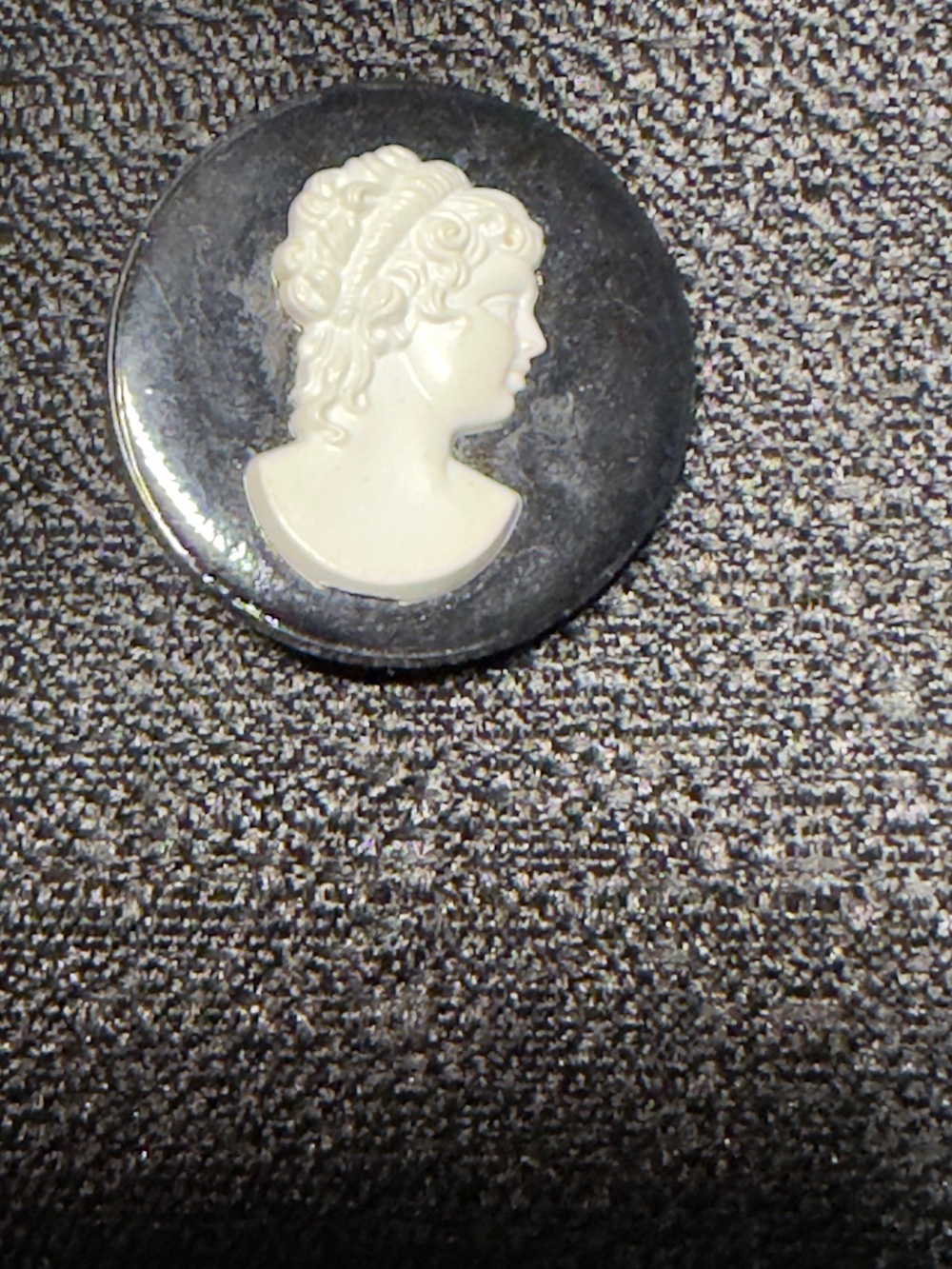 Victorian Cameo plastic brooch Black and White